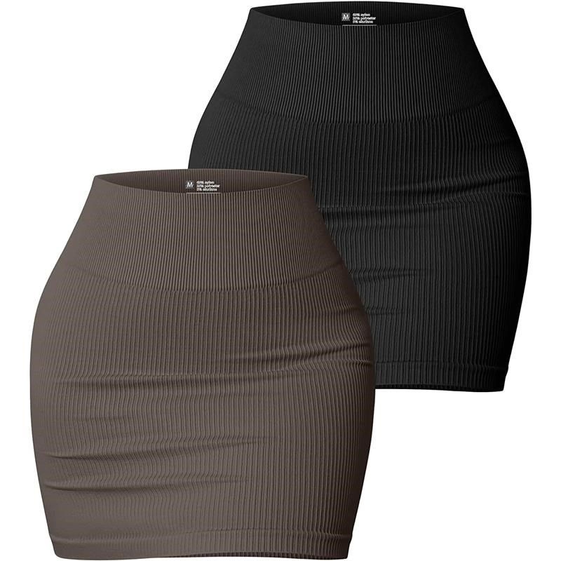 Women's Skirt Elastic Rib High Waist Mini Wrap Hip Skirt