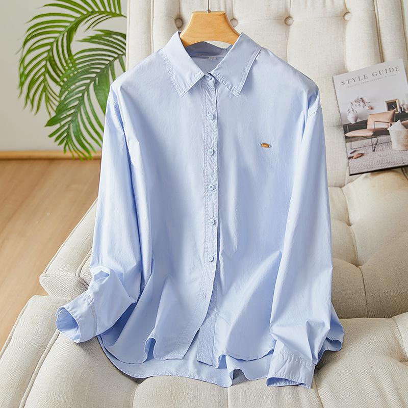 

Женский топ с длинным рукавом, новый весенне-осенний, из гребенного хлопка, с золотой пуговицей, корейский свободный топ XXL синий