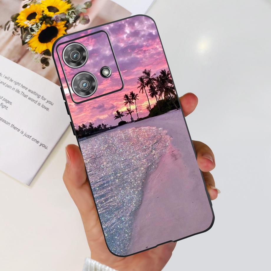 For Motorola Moto Edge 40 Neo 5G Case Black Matte Cases With Pattern Print Soft Liquid Silicone Cover For Motorola Edge40 Fundas