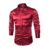Camicia Casual da Uomo Coreana in Seta Luminosa per Primavera e Autunno, Manica Lunga, Colore Unito, Modellante, alla Moda