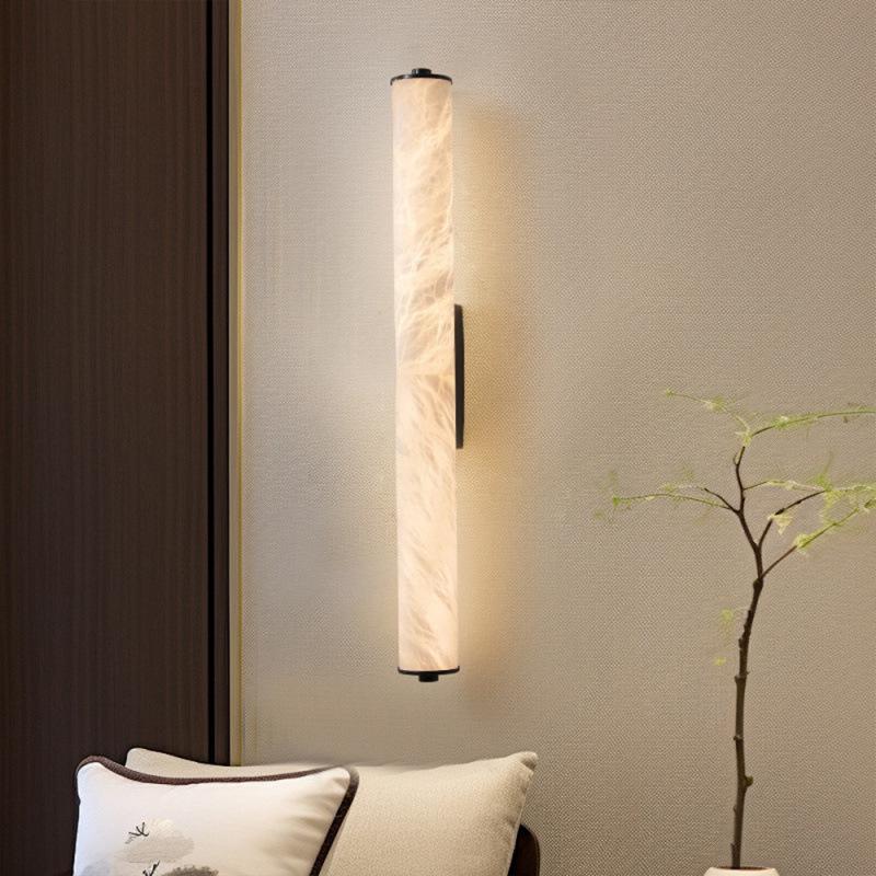 New Chinese Retro All-Copper Marble Wall Lamp - Luxury Bedside Lighting