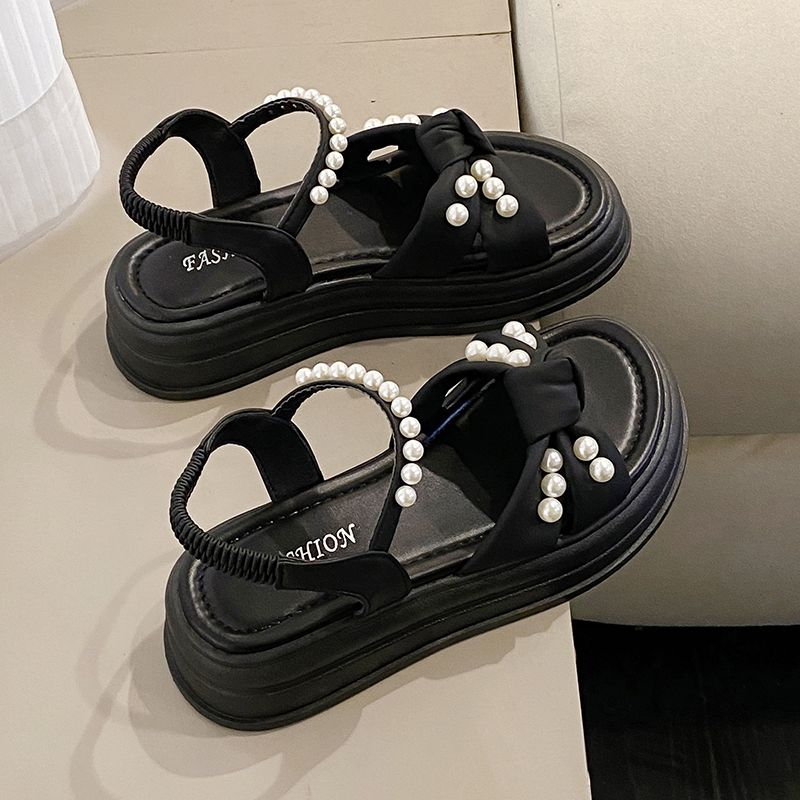 

Fashion Pearl White Women s Sandals Platform Bow Ladies Shoes Korea Footwear Asian Size 2025 Luxury Trending Summer Sale Vintage Trend 35