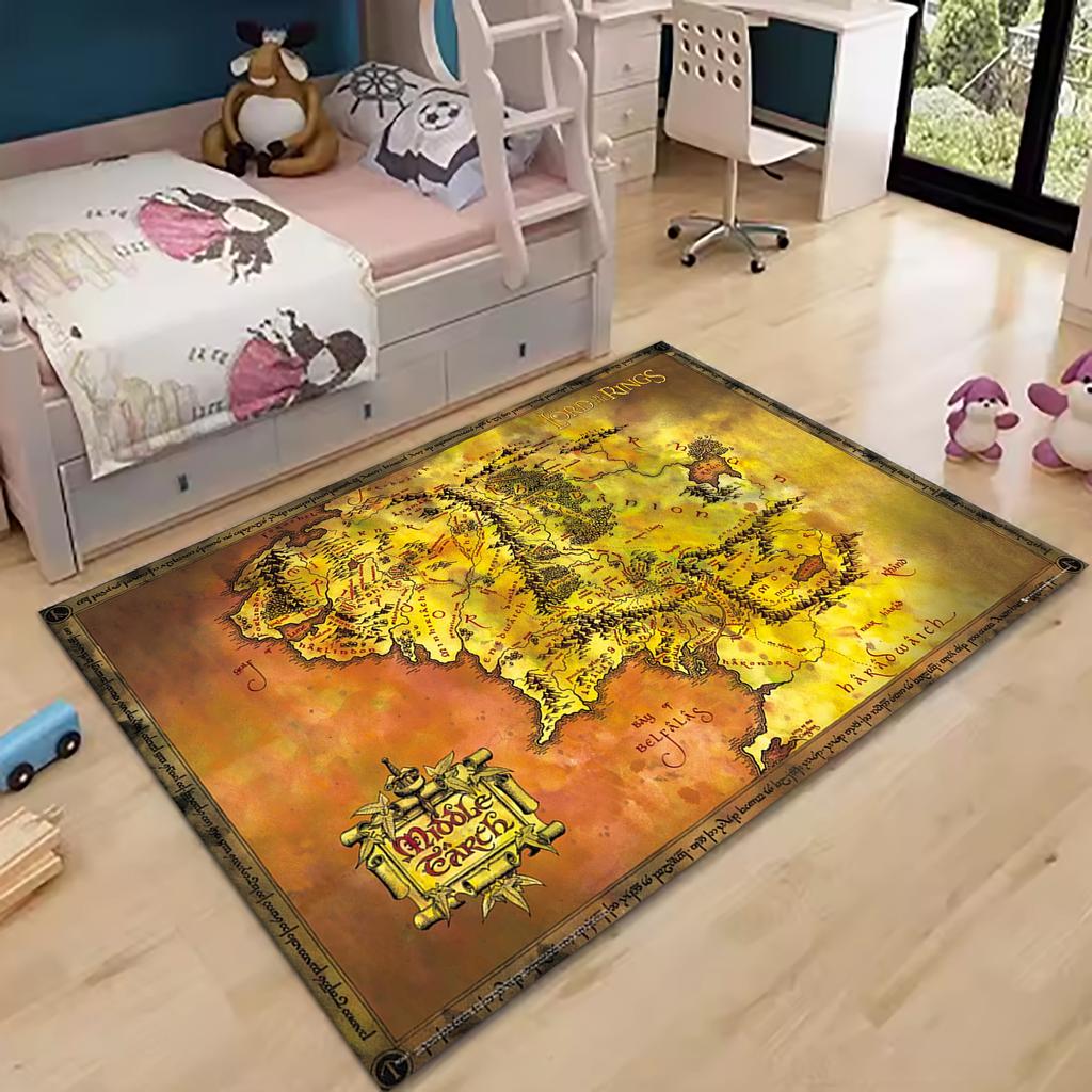 Middle Earth Map l-Lords Of The R-Rings Print Carpet Rug for Living Room Corridor Bedroom Door Mat Kid Room Play Floor Mat Gifts