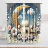 2PCS Blue Gold Cloud Flower Ramadan Theme Curtains   Gorgeous Style   Bedroom and Living Room   Drawbar Pocket Decorative Curtains