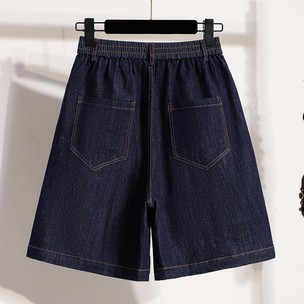 DIMANAF 2026 New Spring Summer Plus Size Women Short Pants Jeans Elastic Waist Cotton Oversize Shorts Denim Solid