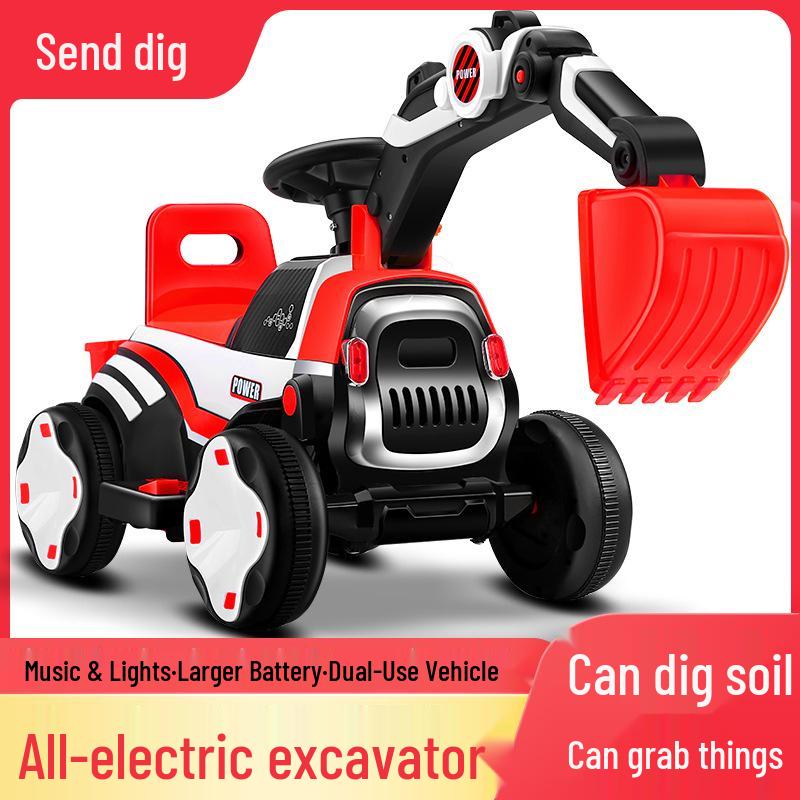 Children's Rideable Electric Excavator Toy Car with Music and Pedals