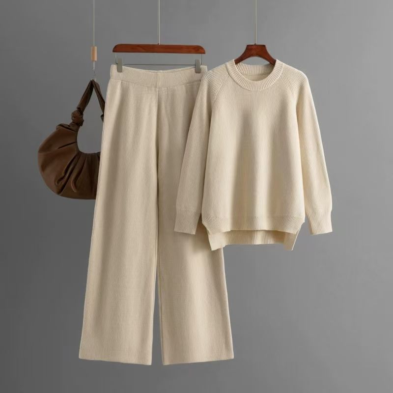 Fashion Wind Thick Loose Knitting Sweater Pants Suit Knitted Sweater and Pants Set