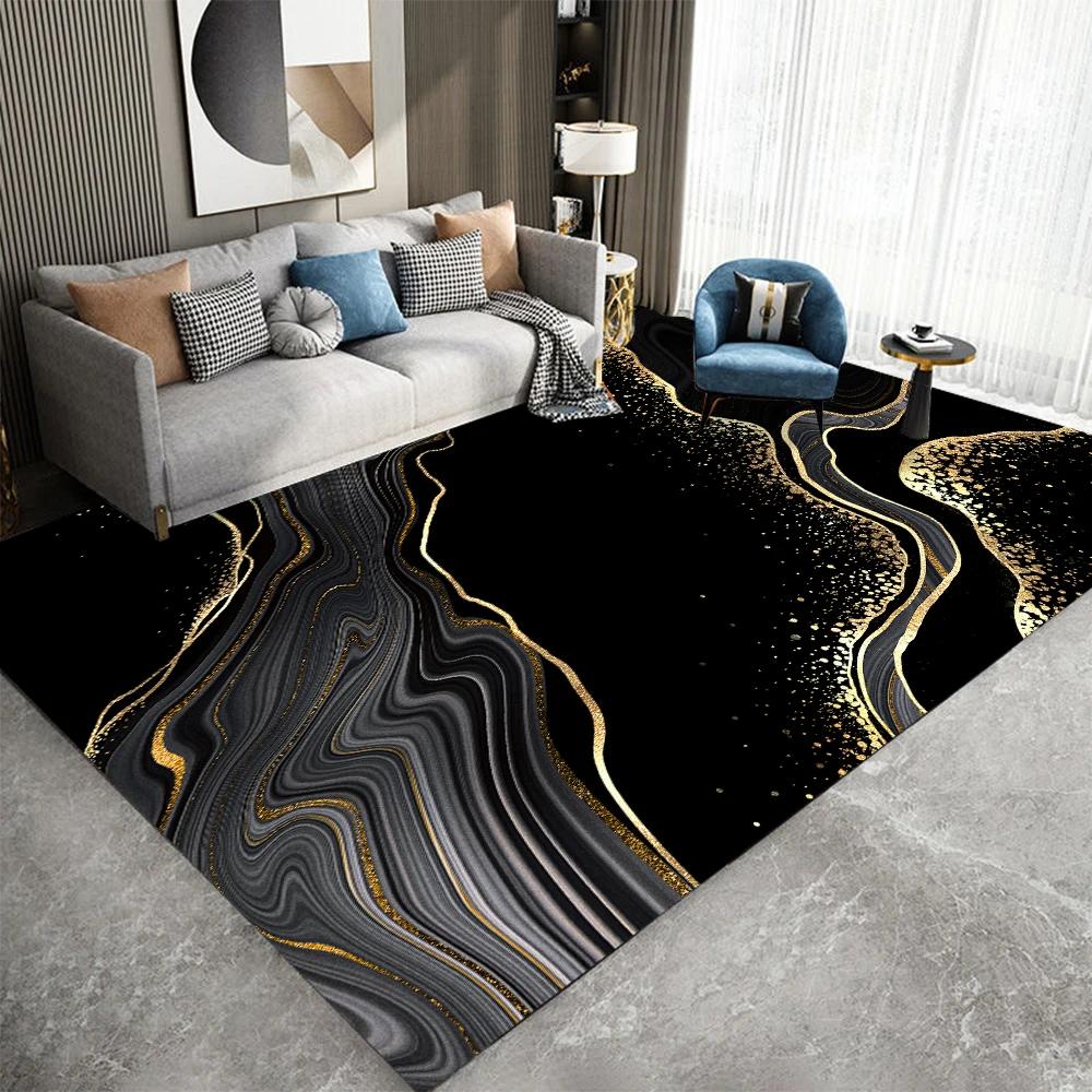 Marmorteppich für Wohnzimmer, nordischer abstrakter tiefblauer Goldbereichsteppich, Wohnzimmer, Schlafzimmer, Nachttischmatte, luxuriöser Heimdekorationsteppich