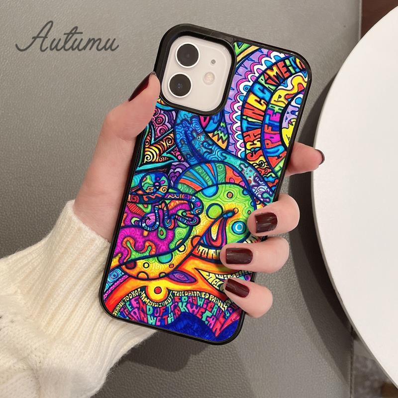 Psychedelic Trippy Abstract Art Phone Case for iPhone 11 12 13 14 Pro Max Mini XR XS SE 2020 7 8 Plus Galaxy S21 S22 Shell