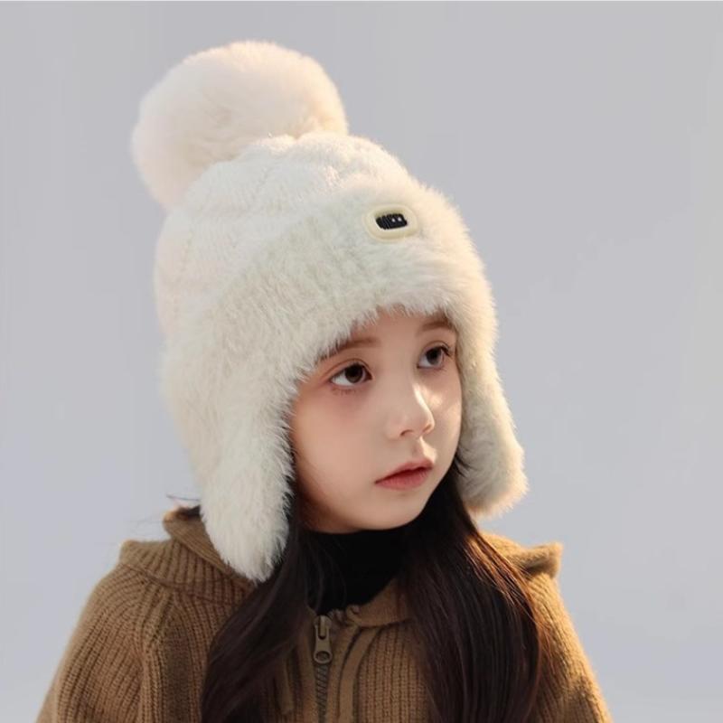Winter Plush Knit Beanie Hat For Kids Cute Ear Protection Pullover Hats Outdoor Windproof Thickened Warm Cap