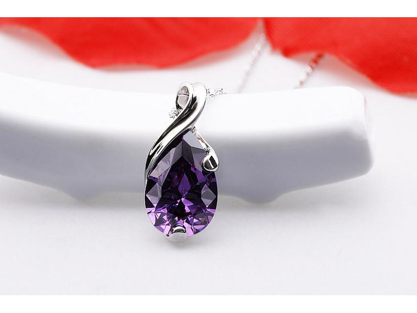 Zhenrong Imitation Brazilian Amethyst Teardrop Angel's Tear White Copper Pendant
