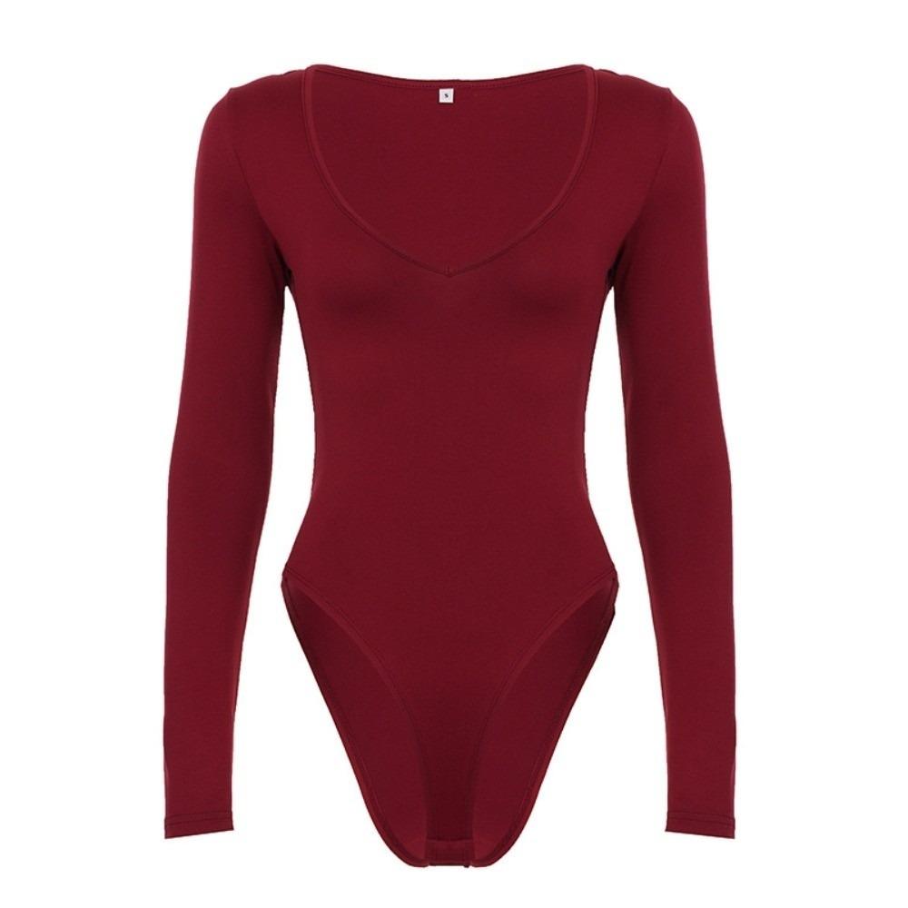 V Neck Slim Crop Tops Sweet Skinny Bodysuit Chic Bottoming Top  Streetwear