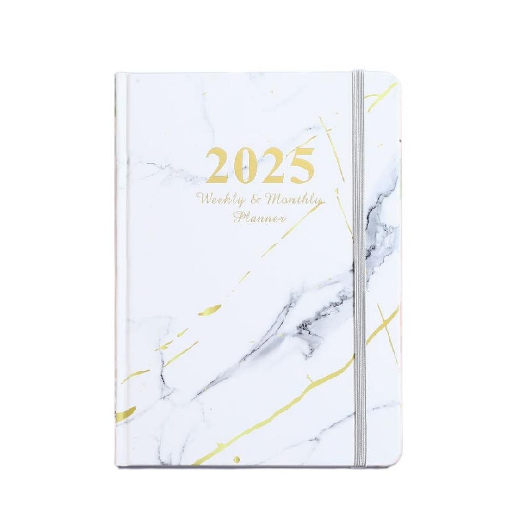 

A5 2025 Planner Notebooks Thick Paper 160 Pages English Notebook Cardboard Cover Elastic Band Design Datebook Diary білий