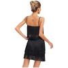 Womens 2 Piece Fringe Dance Set Adjustable Spaghetti Strap Crop Top Elastic Waist Tassel Skirt Club Party Costume