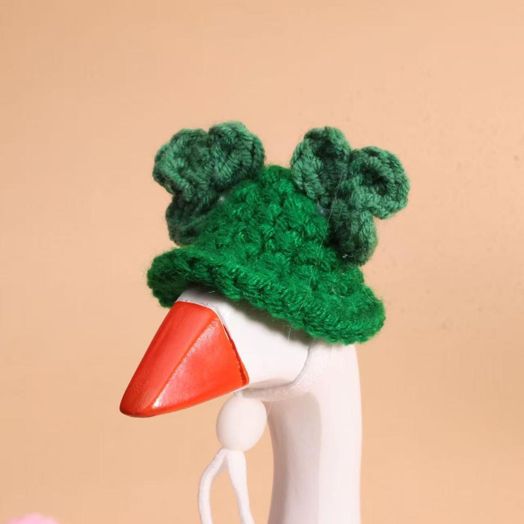 Christmas Goose Figurine Set with Hand-Crocheted Mini Pet Hats
