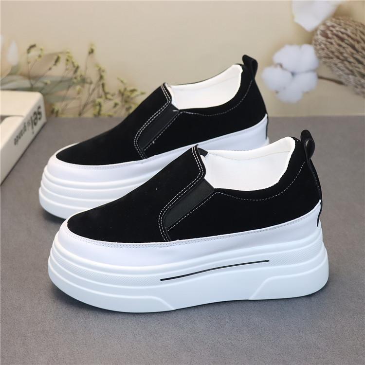 

Туфли слипоны на массивном каблуке для женщин, подъем 8 см, удобные парусиновые белые кроссовки – подходят для небольшого роста и больших размеров 34 чёрный