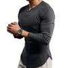 Moda sportowa casualowa bluzka slim z długim rękawem jesienno-zimowa męski T-shirt z dekoltem w serek jednolity kolor
