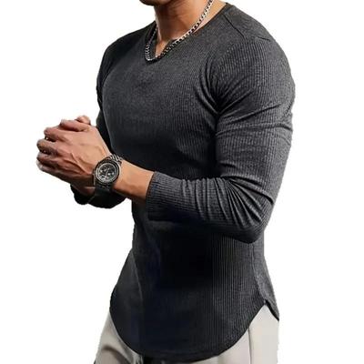 Casual Sports Fashion Long-sleeved Slim Top Autumn and Winter Men's V-neck T-shirt Solid Color