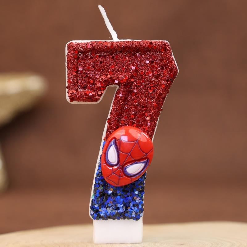 Perfect  Eye-Catching Spider-Man Glitter Number Cake Candle - Diy Children S Birthday Celebration Beautiful Design