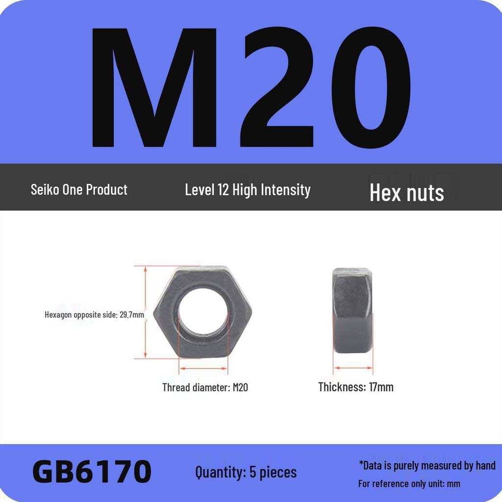 Black Galvanized Nickel-Plated Iron Hex Nut Screw Cap, GB Grades 4.8/8.8/12.9, Sizes M4/M5/M6/M8