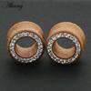 1PC Fashion Ear Plugs Wood Flesh Tunnels Zircon Crystal Rhinestone 8mm-16mm Saddle Ear Taper Body Piercing Jewelry Men Women