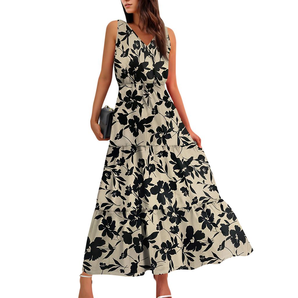 Women's Flowing Dresses Women's Summer Dresses Casual Sleeveless Long Dresses Cute Floral Long Dresses