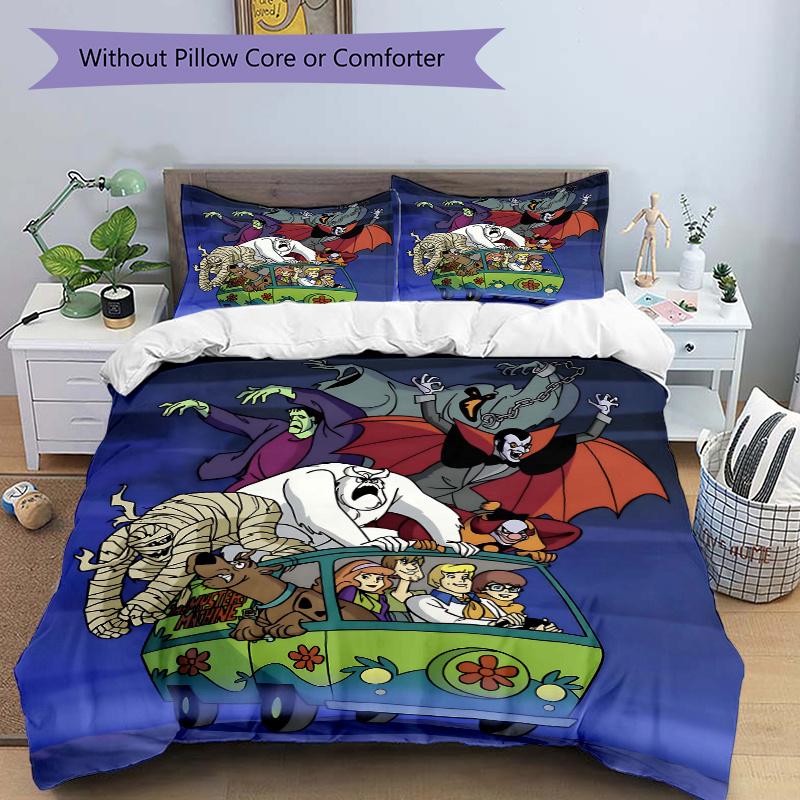 

3pcs Scooby Doo and Friends Bedding Set 1 Soft Quilt Cover + 2 Pillowcases, Suitable for All Seasons.H073 135x200cm