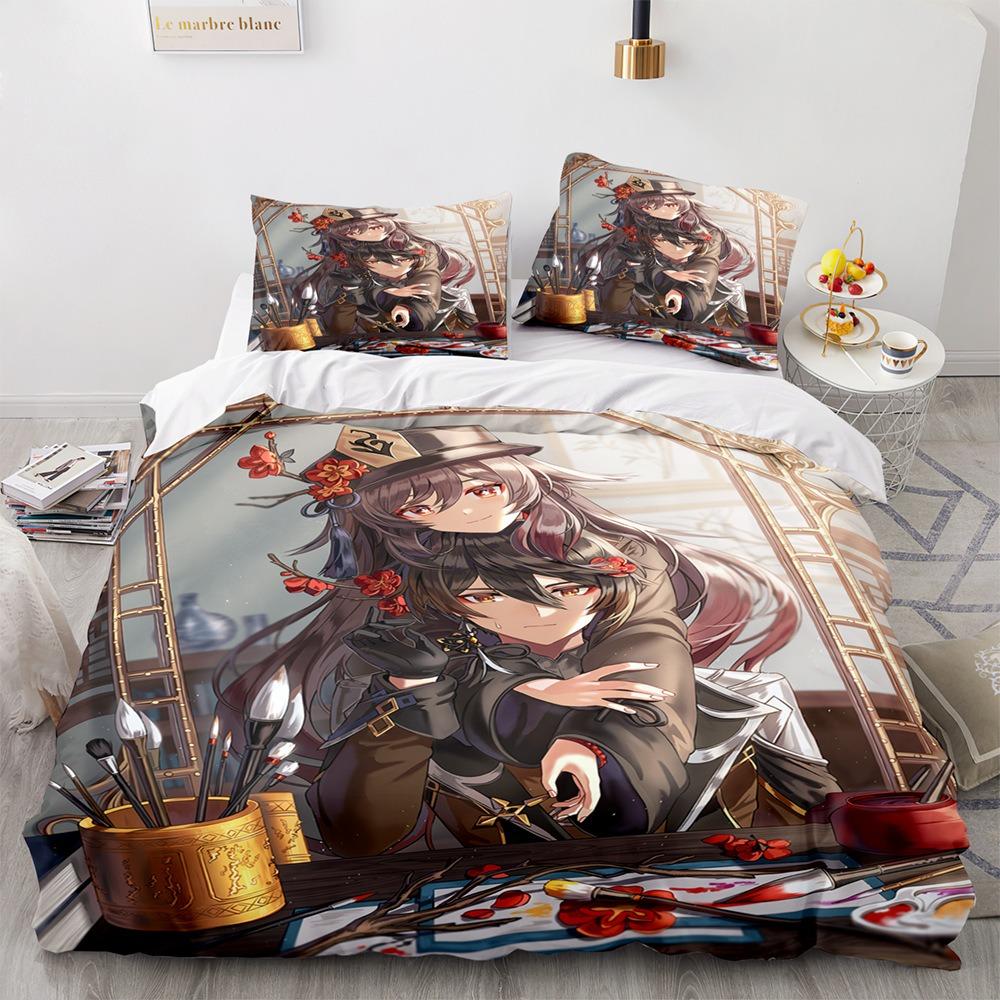 Genshin Impact Bedding Sets 100% Polyester Printed Comforter Bed Cover Duvet Cover Pillow Case 2-3 Pieces Sets Kids Adult Size