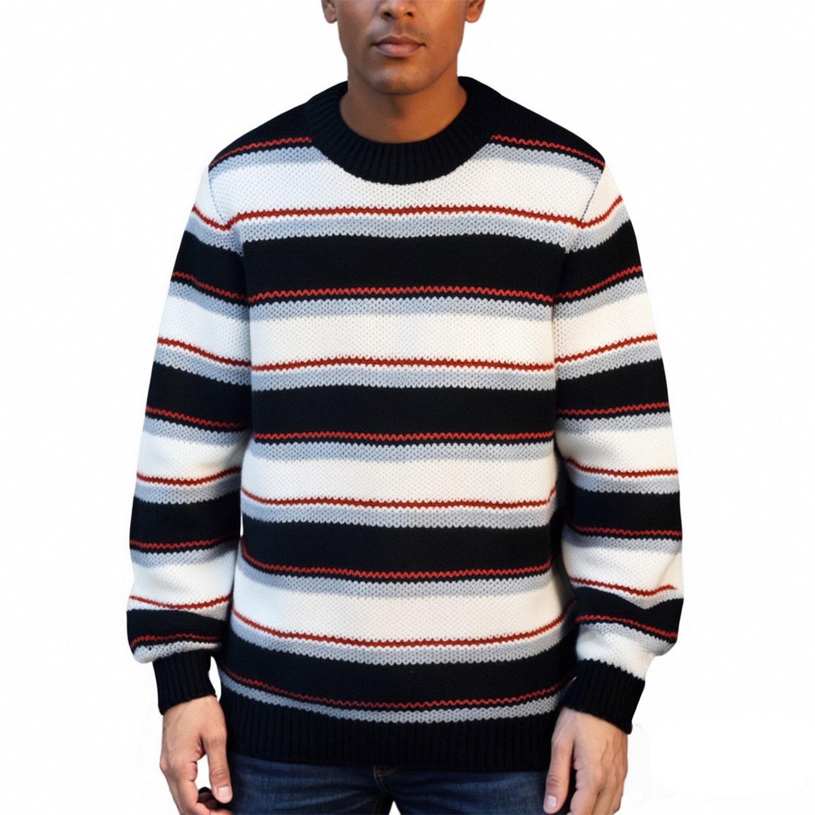 

Мужской Модный Вязаный Пуловер Длинные Рукава Свободный Круглый Вырез Свитер M чёрный