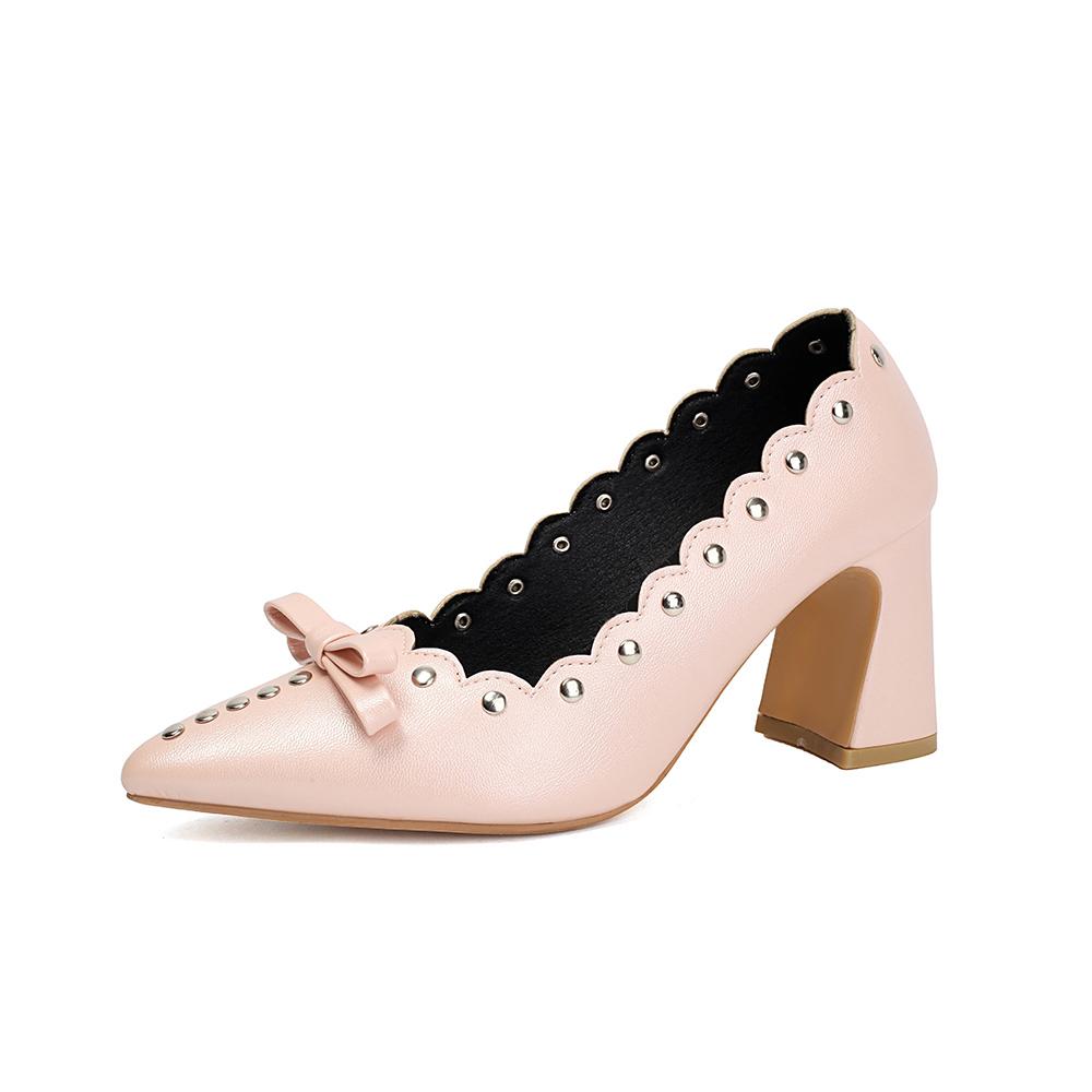 

White Women Pumps Pointed Toe High Block Heels Lady Daily Shoes Big Plus Size 48 39 рожевий