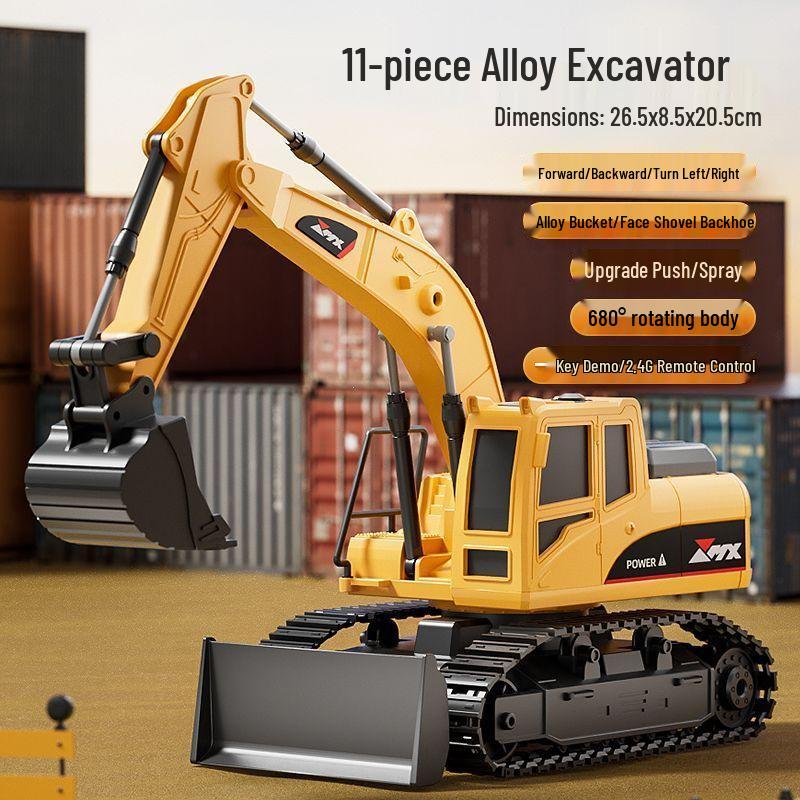 Remote Control Alloy Bulldozer Excavator Toy with Spray Function for Kids