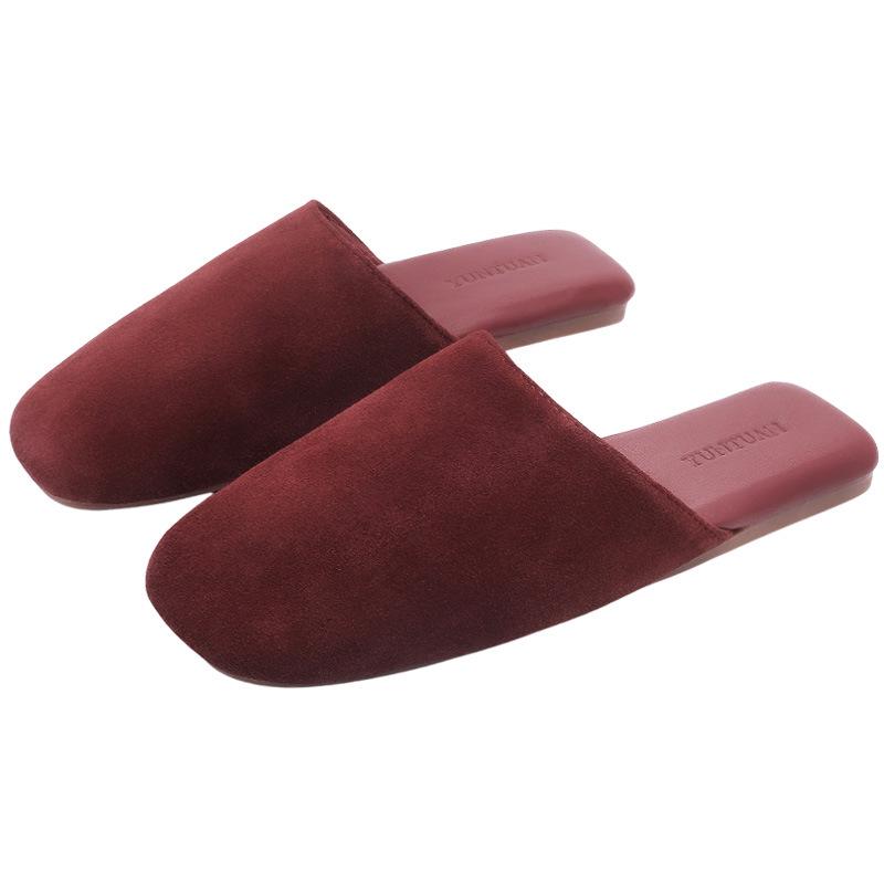 High-End Minimalist Genuine Leather & Suede Slippers - Non-Slip Sole, Unisex, All-Season Indoor Footwear