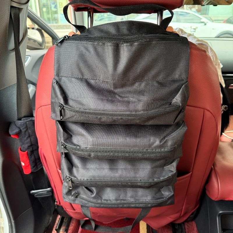 Foldable Tool Organizer 4 Zipper Pockets Car Seat Backrest Storage Mesh Bag Small Portable Durable Handheld Canvas Bag