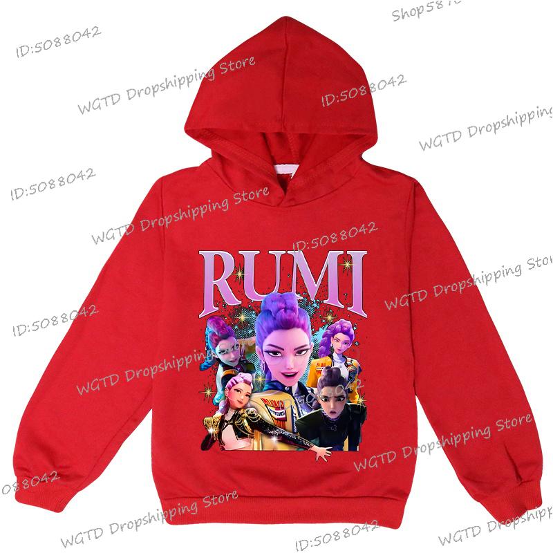 KPop Lovci démonů Rumi Potisk Mikiny pro Dospívající Dívky Chlapce Ležérní Mikina s Kapucí a Dlouhým Rukávem Hip Hop Korejská Anime Mikina Y2K Dětská Mikina