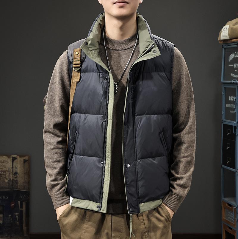 

Зимний американский модный брендовый мужской жилет с воротником-стойкой, подходящего цвета, белый утиный пуховый терможилет, пушистый жилет, одежда для хлеба 3XL чёрный