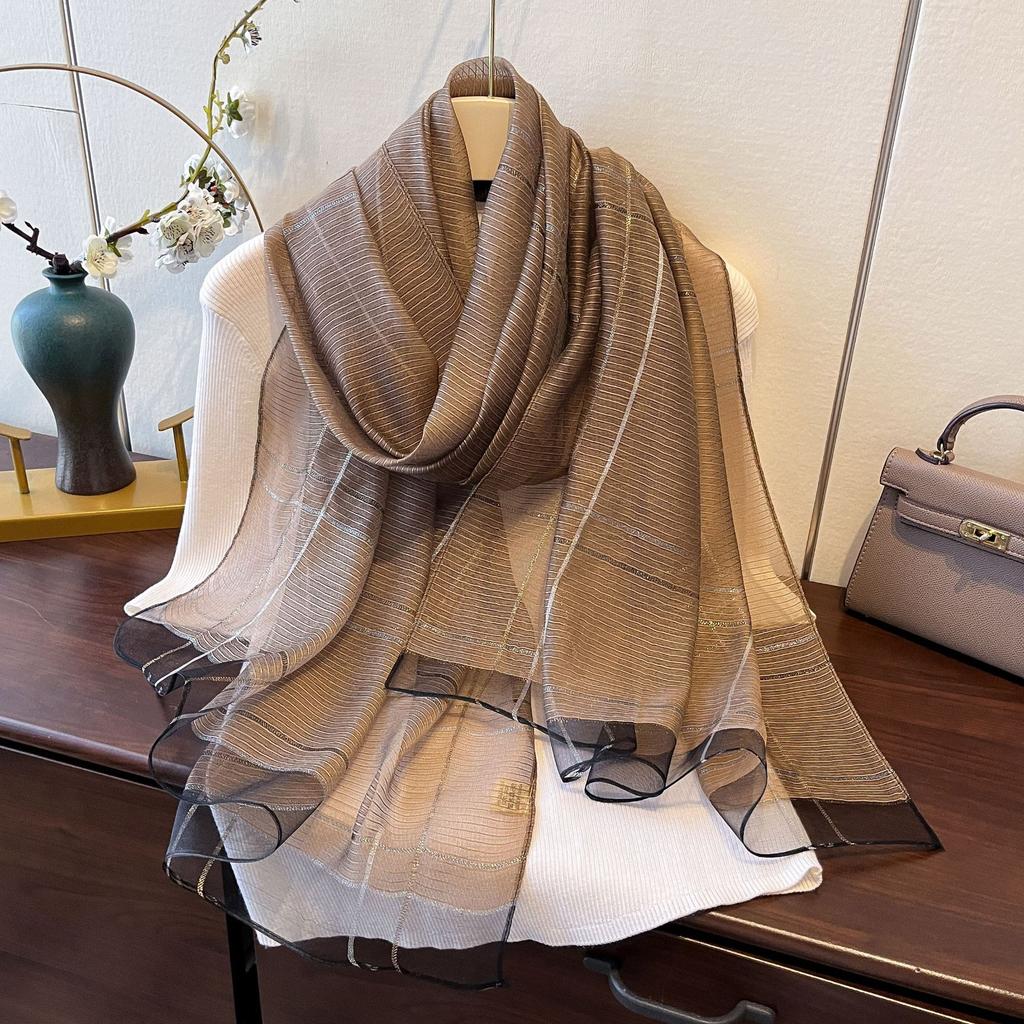 New Spring and Summer Fashion Style Gold and Silver Silk Long Shawl Dual-purpose Silk Scarf Warm Korean Silk Blended Scarf for Women