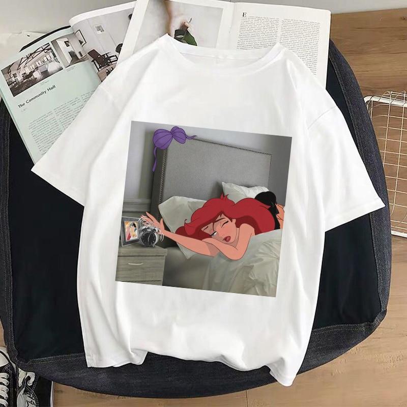 

Русалка Дисней Графический принт Футболка Женщины Харадзюку Эстетические белые топы Футболка Футболка Уличная одежда Kpop Blusa Одежда Женская футболка