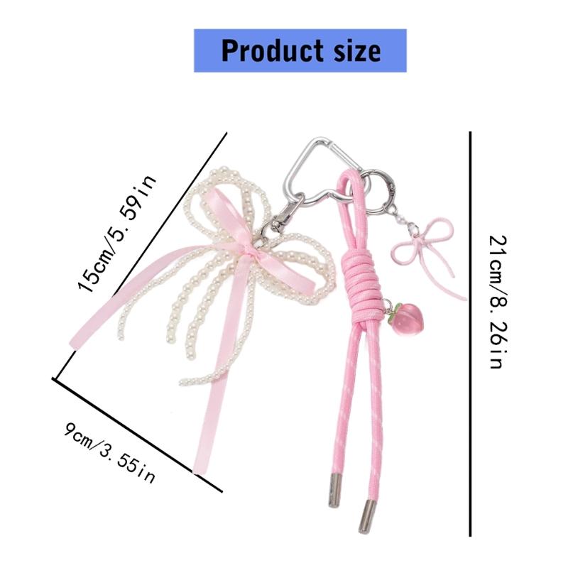 Lovely Heart Keychain Bows Keyring Braided Rope Bag Charm Bag Pendant Ornaments Car Keychain Decorations