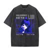 Japanese Anime Serial Experiments Lain Vintage Washed T Shirt Manga Iwakura Girl Sci Fi T-shirts Men 100% Cotton Casual T Shirt