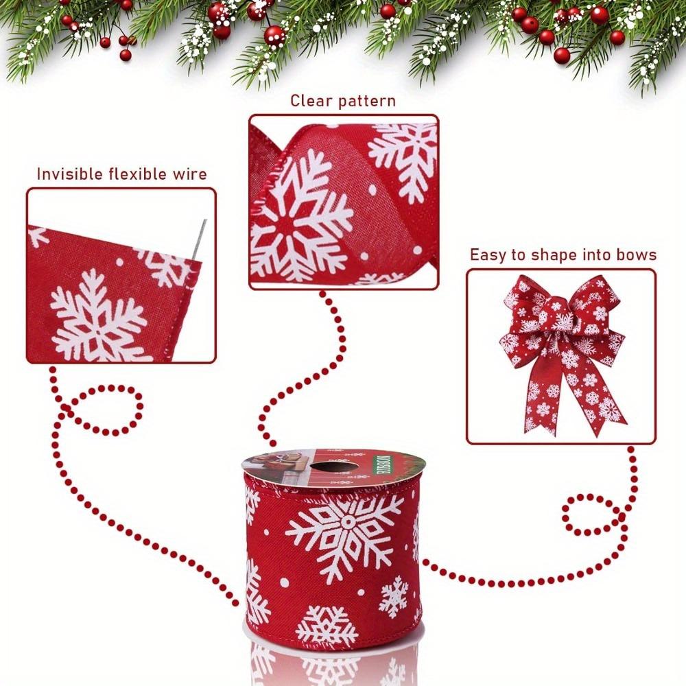 2rolls Christmas Ribbon Wired Christmas Wired Ribbon Incl. Santa Christmas Buffalo Plaid Ribbon for Wreaths Bows Christmas Decor DIY Crafts