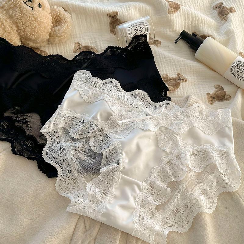 Ladies Sexy Lace Pure Cotton Crotch Antibacterial New Satin Lace Triangle Underwear
