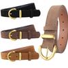 Velvet-Textured Solid Color Women's Leather Belt with Antique Gold Buckle - Versatile for Jeans and Trousers.