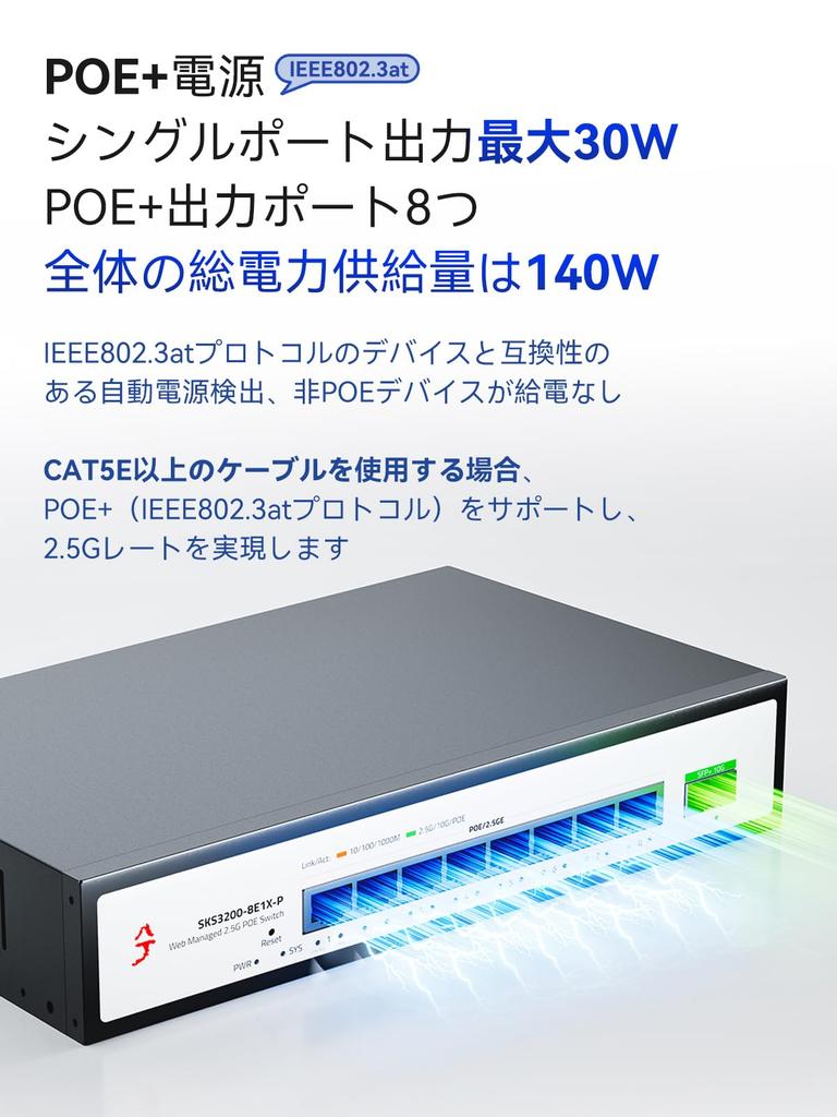 XikeStor 9-Port PoE Hub, Web-Managed, 2.5G Switch, PoE + Power Supply (8 2.5G Ports + 1 10G Port), Security Camera, AP, VLAN Aggregation, Splitter Hub
