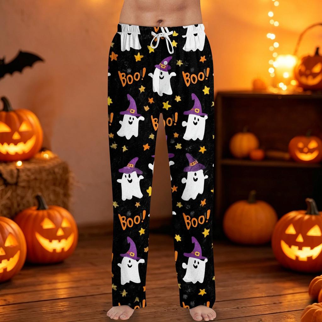 Men's Halloween Print Drawstring Lounge Pants Casual Sleepwear Comfortable Fit Soft Fabric Relaxed Style for Indoor and Outdoor Use