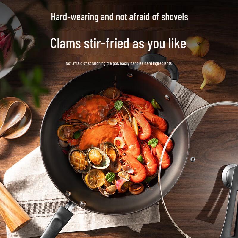 Supor 32CM Cast Iron Wok with Stand-up Lid