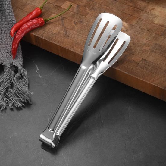 Stainless Steel Serving Tongs Heat Resistant Kitchen Tongs Non-Slip Food-Grade U-Shape Cooking Tongs for BBQ Buffet Bread Frying