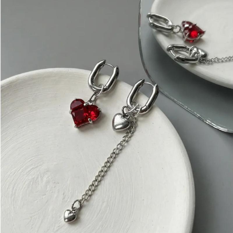 Fashion Minimally Zircon Heart-Shaped Asymmetrical Long Ear Buckle Long Tassel Dangle Earrings Jewelry Accessories Gifts
