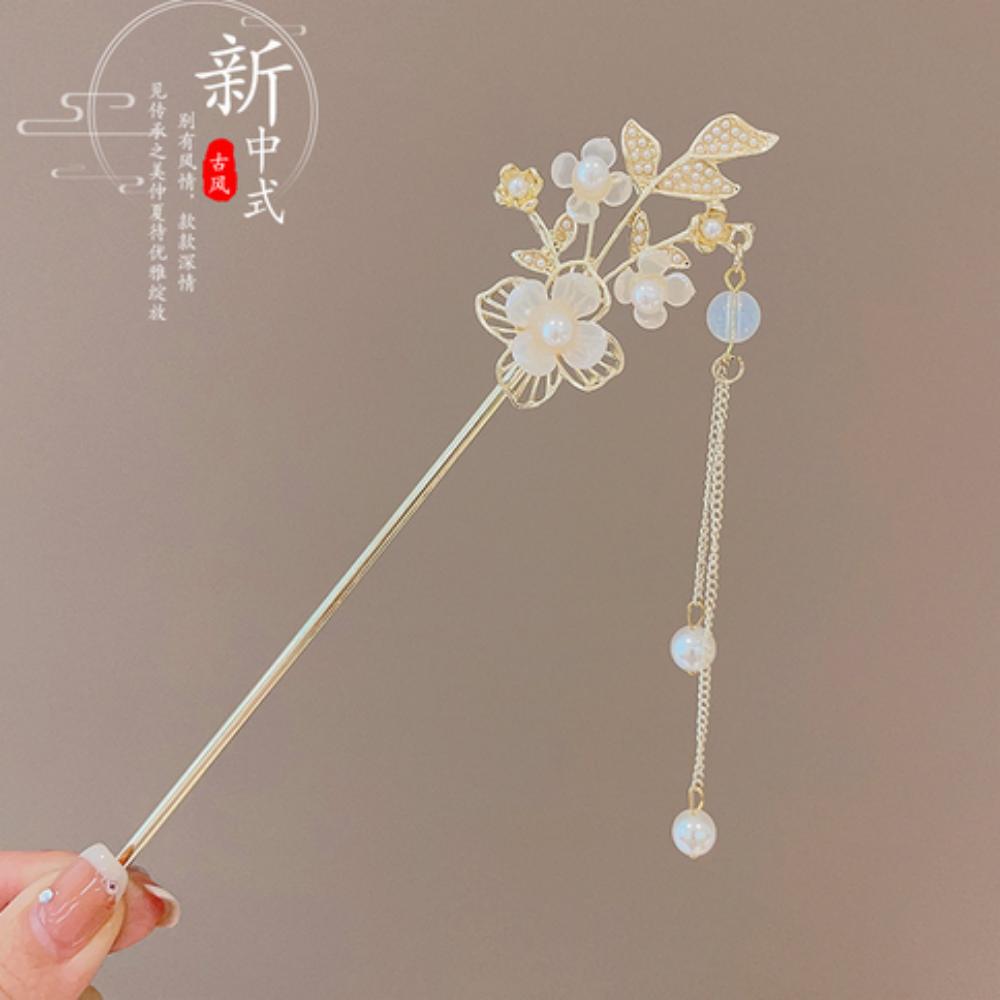 Elegant Chinese Style Hair Accessories Vintage Spring Flower Element Hairpins Light Luxury Tassel Hair Stick For Women Girls