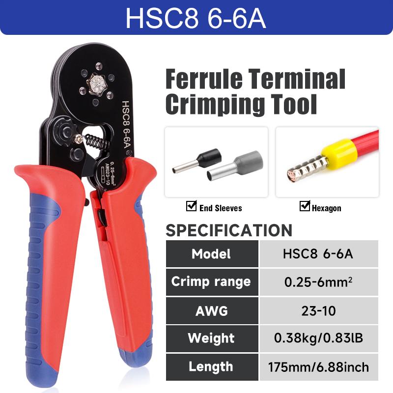 HSC8 6-6AR Electrician Crimping Pliers Set Upgraded Tubular Terminal Cold Crimping with Needle Clamp Wire Wiremappers HSC8 6-6AR