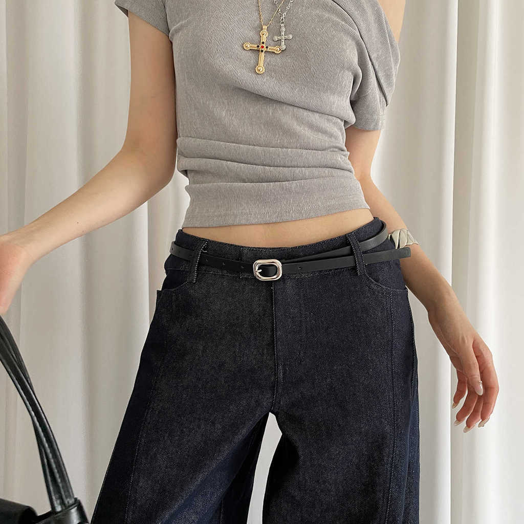 Style Thin Pu Leather Belt With Metal Clasp For Daily Casual Outfits